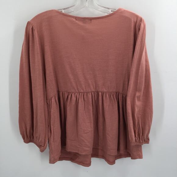 Derek Heart Women's Knit Lace Trim Peasant Blouse Long Sleeve Maroon Large NWT - Picture 3 of 5